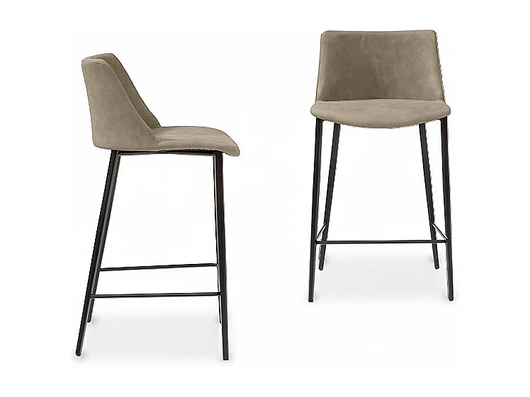 Tabouret en agate avec base gris charbon et tissu éco-cuir beige