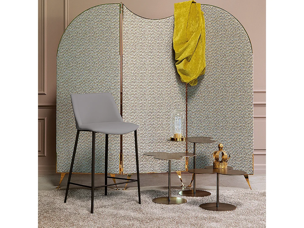 Tabouret en agate avec base gris charbon et tissu en cuir éco gris mouette