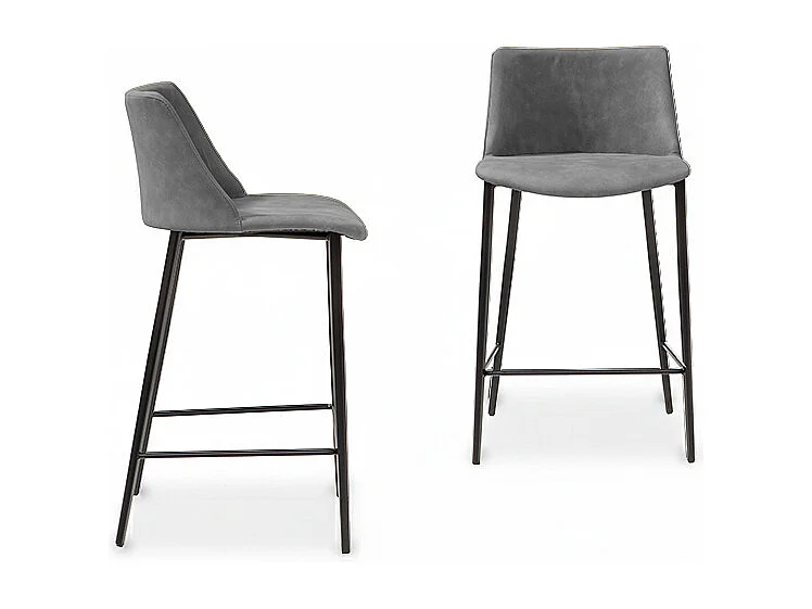 Tabouret en agate avec base gris charbon et tissu en cuir éco gris mouette