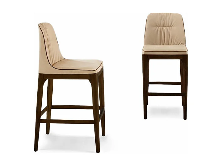 Base de tabouret Mivida en chêne foncé et tissu beige éco-cuir