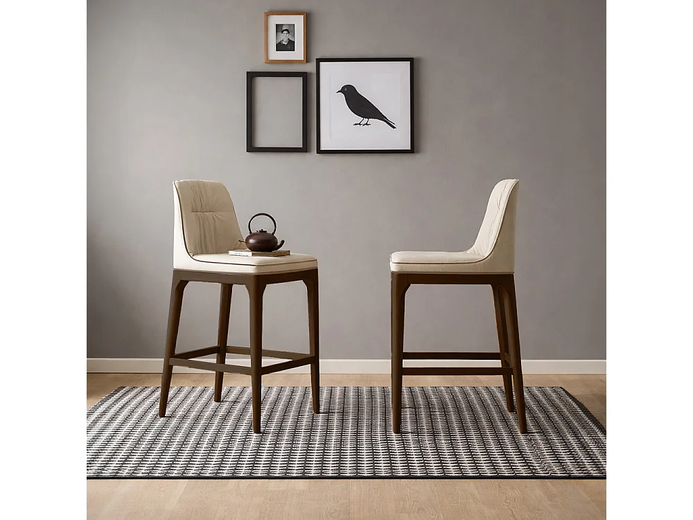 Mivida krukbasis van donker eikenhout en beige eco-leren stof