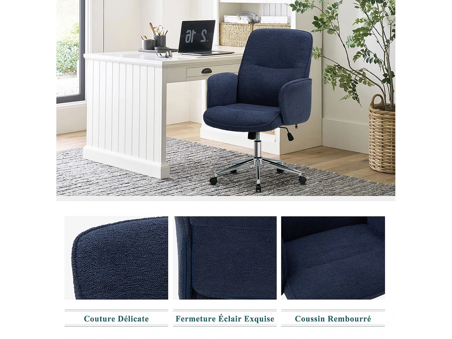 Ergonomische bureaustoel met hoog schelpvormig rugleuning, verstelbare hoogte - Blauw