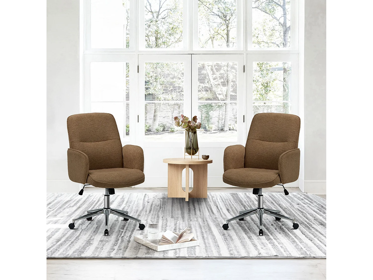 Ergonomische bureaustoel met hoog schelpvormig rugleuning, verstelbare hoogte - Bruin