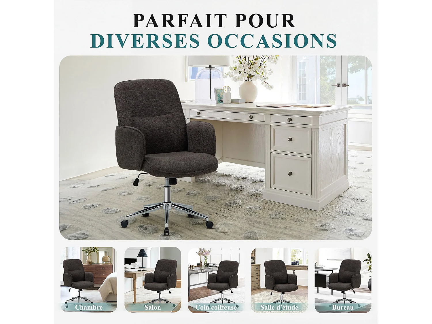 Ergonomische bureaustoel met hoog schelpvormig rugleuning, verstelbare hoogte - Grijs