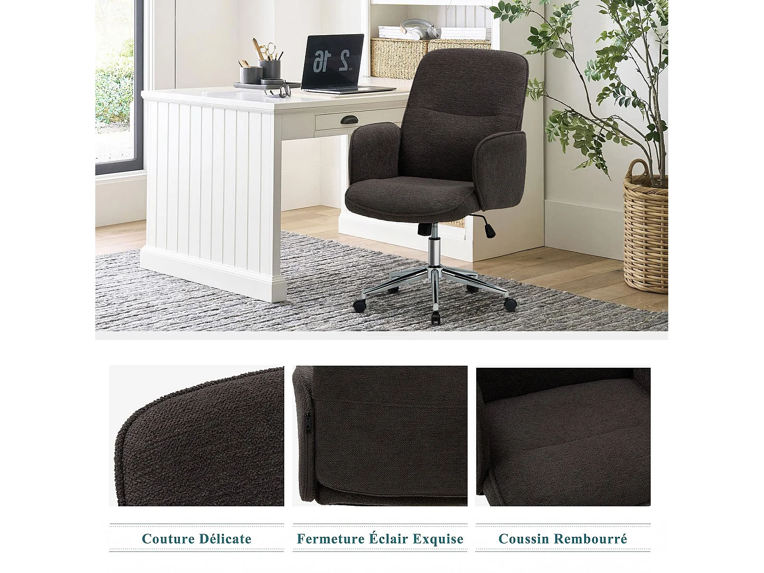 Ergonomische bureaustoel met hoog schelpvormig rugleuning, verstelbare hoogte - Grijs