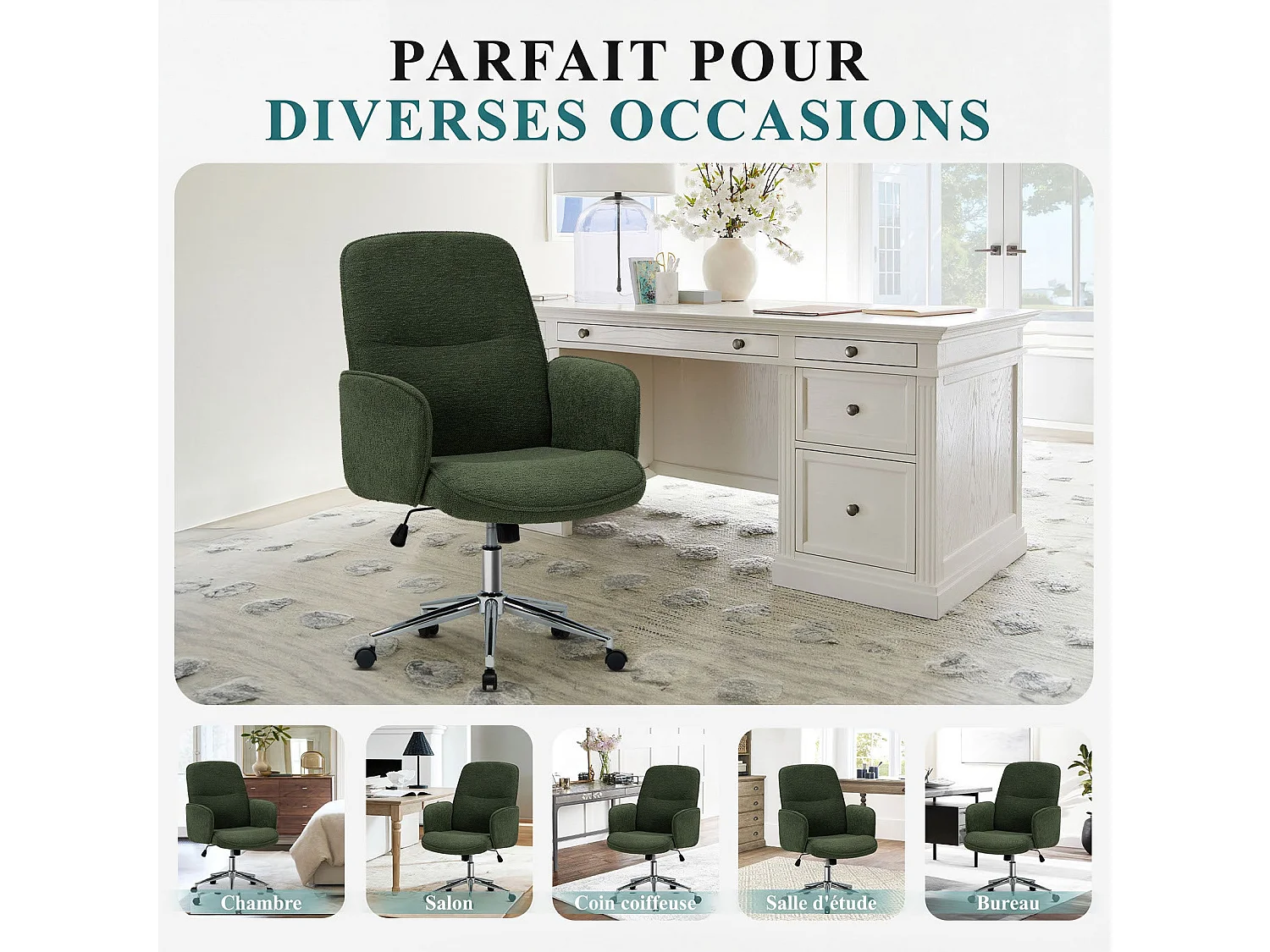 Ergonomische bureaustoel met hoog schelpvormig rugleuning, verstelbare hoogte - Groen