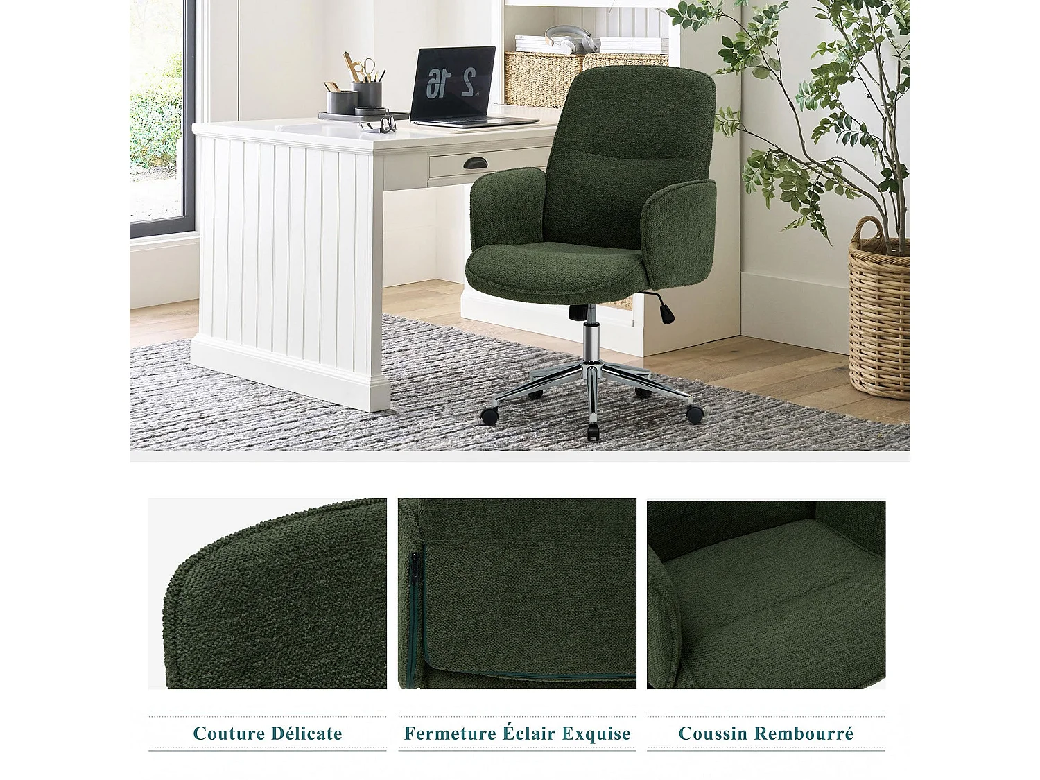 Ergonomische bureaustoel met hoog schelpvormig rugleuning, verstelbare hoogte - Groen