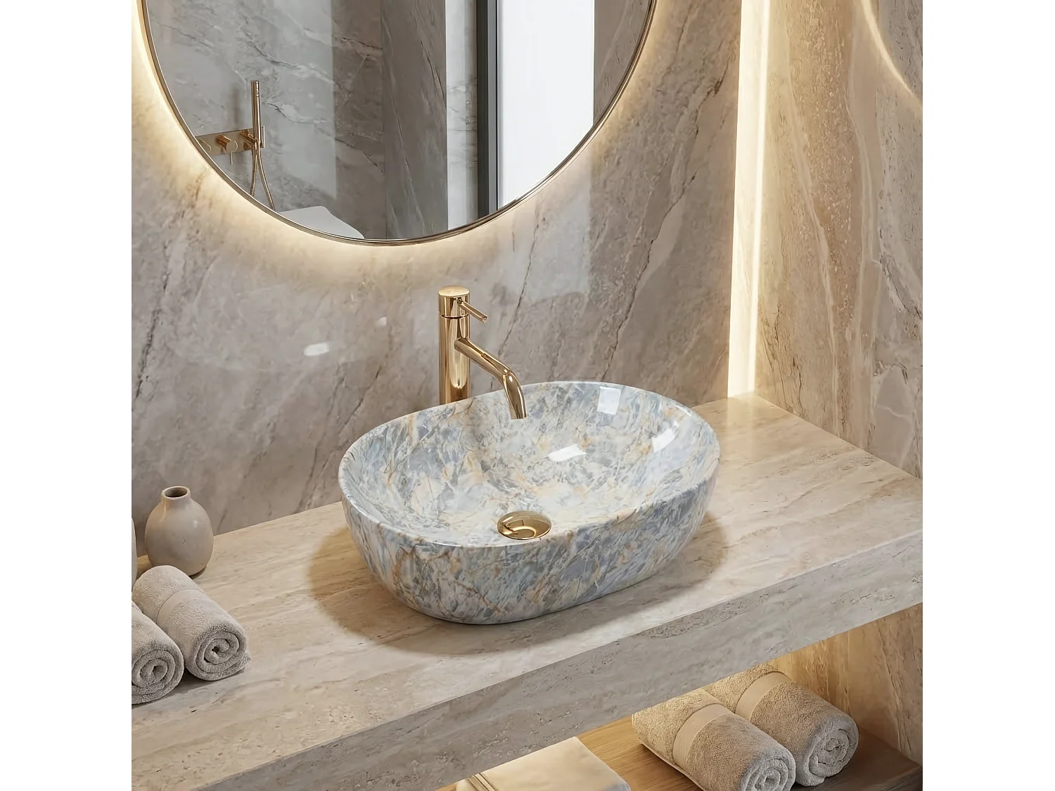 Vasque À Poser Rea Amelia Rustrstone 48 Beige