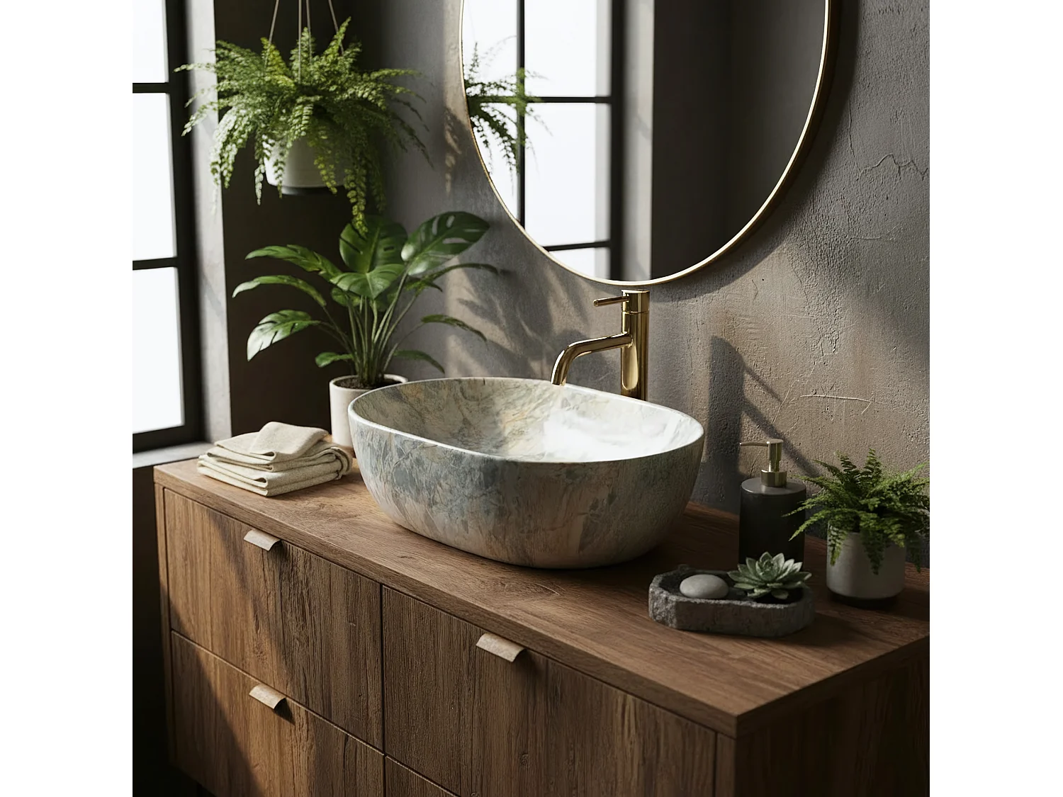 Vasque À Poser Rea Amelia Rustrstone 48 Beige