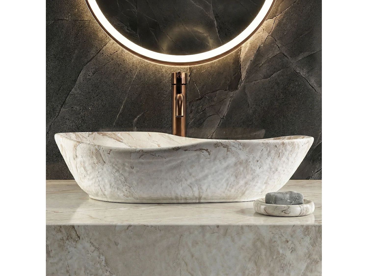 Vasque À Poser Rea Emilia Reno Beige, Stone Imitation