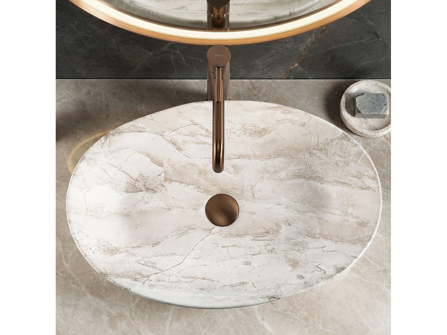 Vasque À Poser Rea Emilia Reno Beige, Stone Imitation