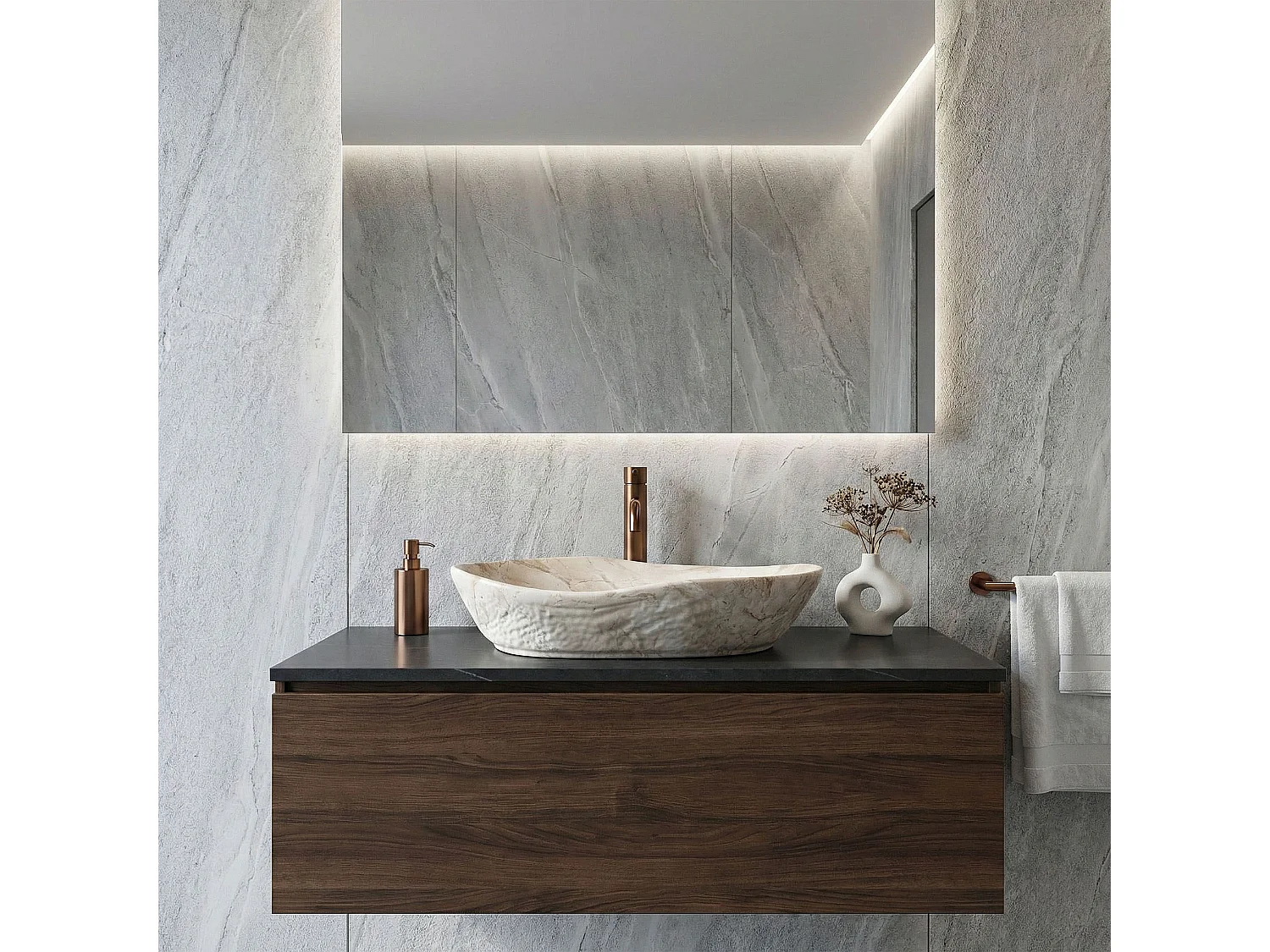 Vasque À Poser Rea Emilia Reno Beige, Stone Imitation