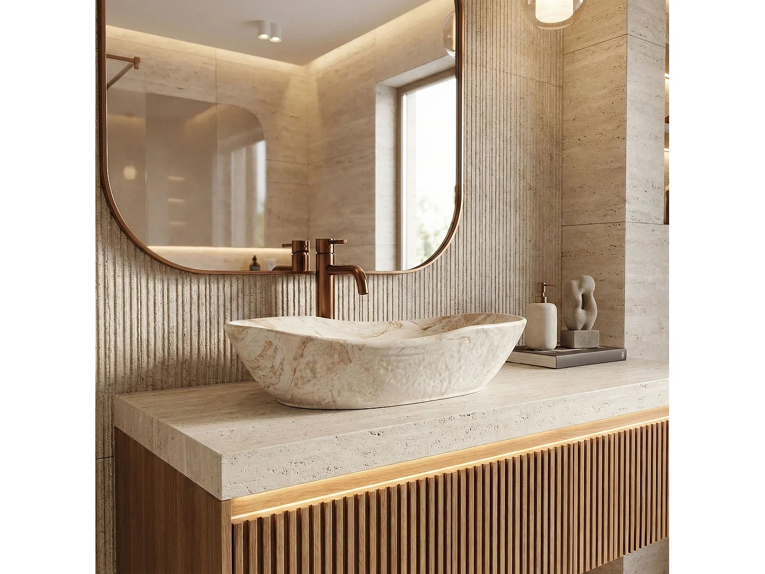 Vasque À Poser Rea Emilia Reno Beige, Stone Imitation