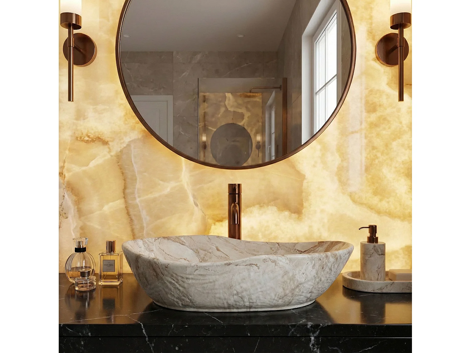 Vasque À Poser Rea Emilia Reno Beige, Stone Imitation