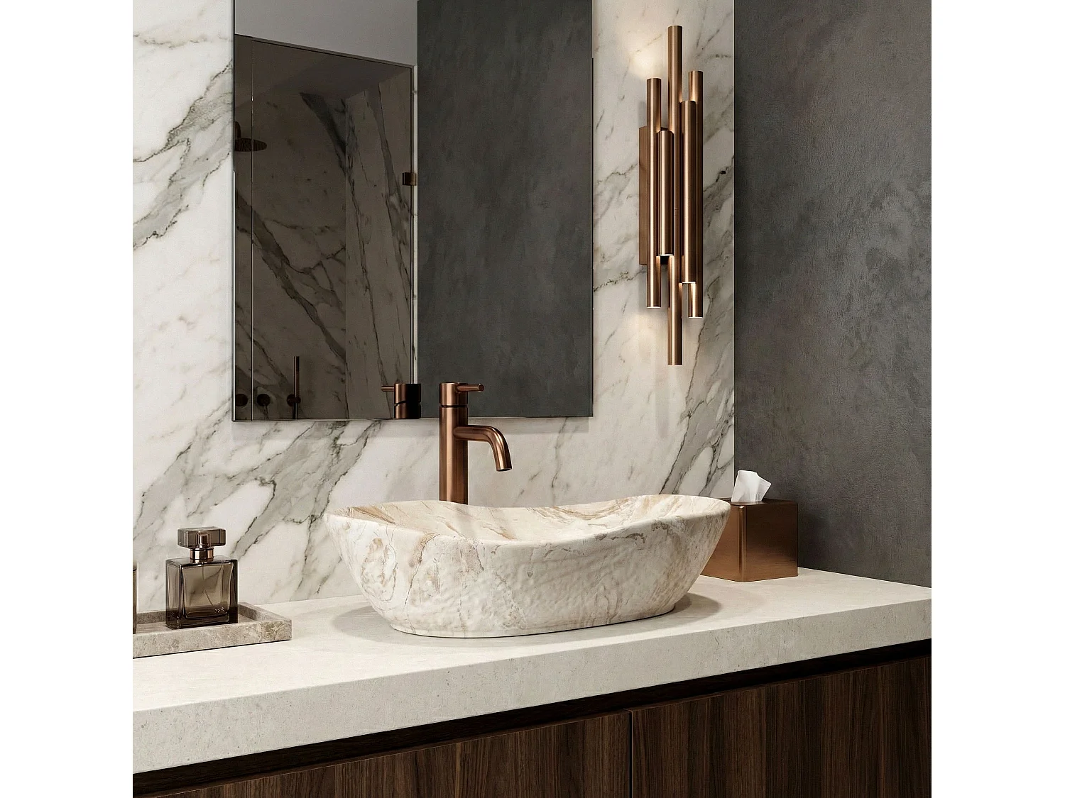 Vasque À Poser Rea Emilia Reno Beige, Stone Imitation