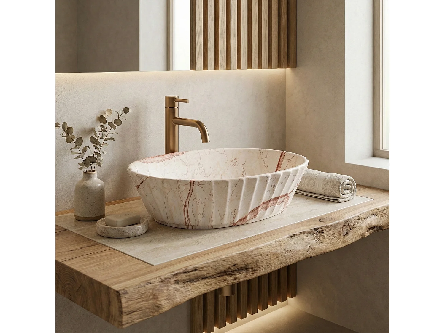 Vasque À Poser Rea Samanta Zen Beige, Stone Imitation