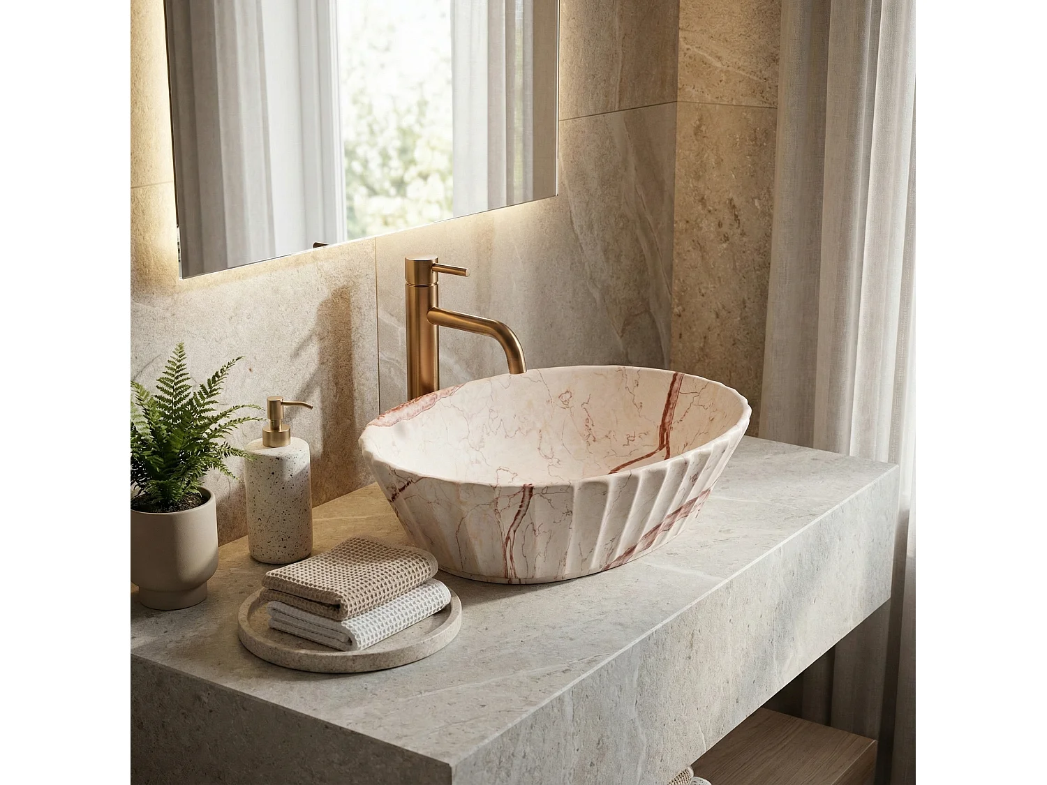 Vasque À Poser Rea Samanta Zen Beige, Stone Imitation