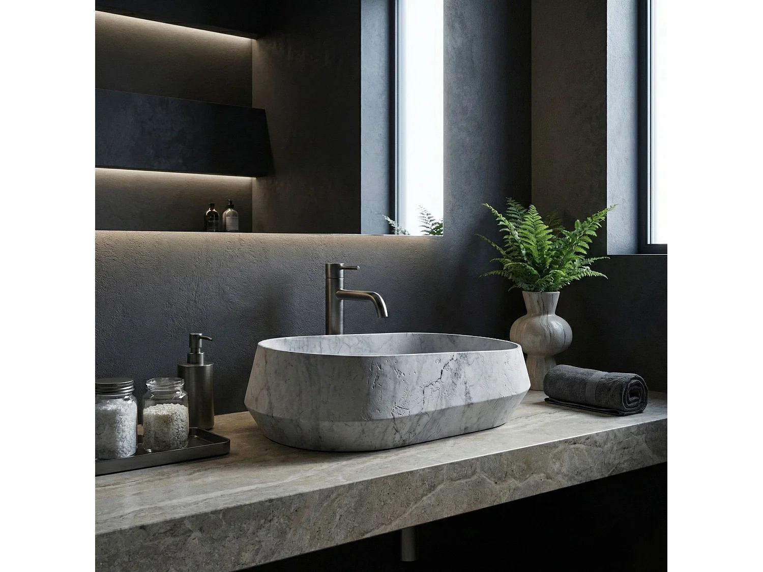 Vasque À Poser Rea Venice Imitation Stone, Gray