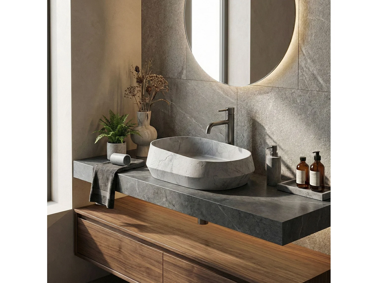 Vasque À Poser Rea Venice Imitation Stone, Gray