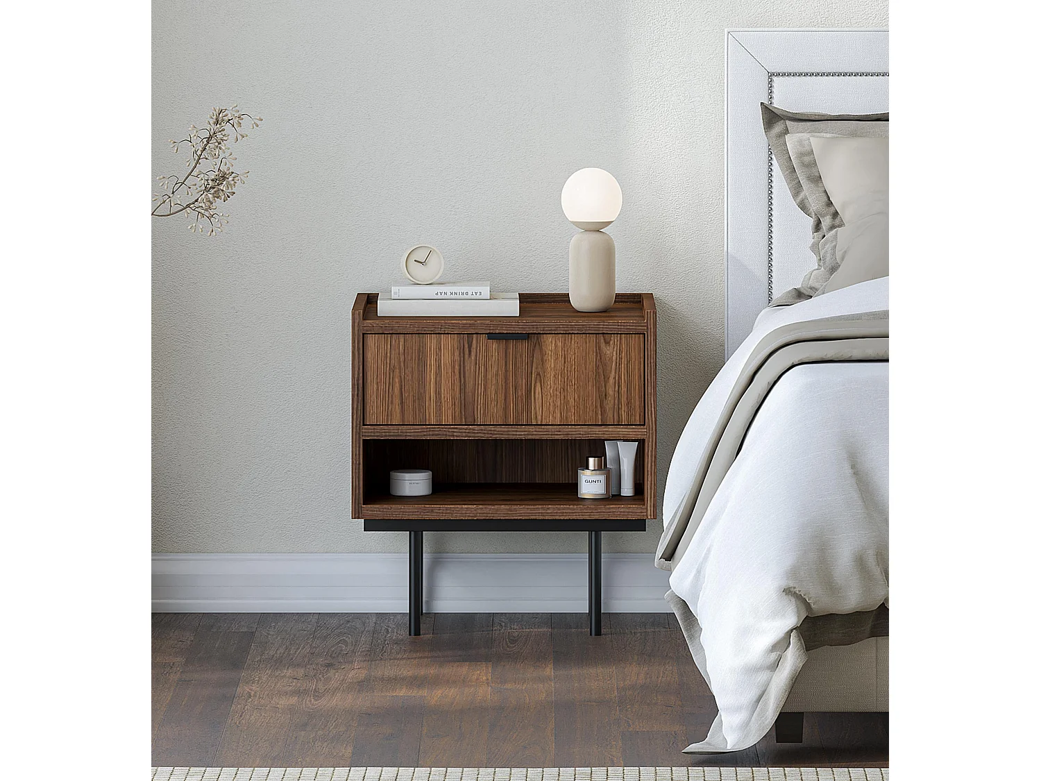 AX LIVING Nordiva Table de chevet 40 cm Warmia Walnut bois moderne