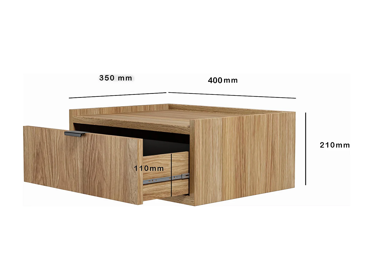 AX LIVING Nordiva Table de chevet suspendue 40 cm Hikora Natur avec tiroir