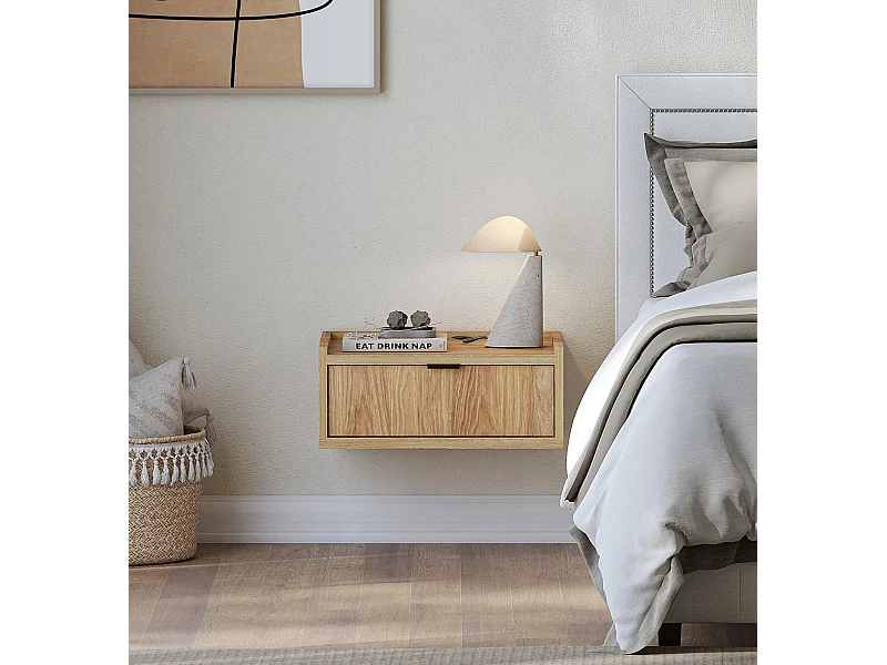 AX LIVING Nordiva Table de chevet suspendue 40 cm Hikora Natur avec tiroir