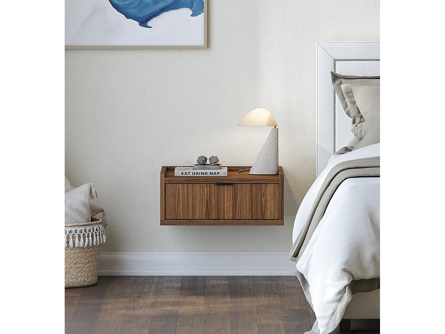 AX LIVING Nordiva Table de chevet suspendue 40 cm Warmia Walnut avec tiroir