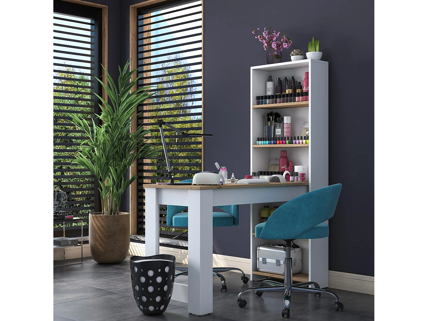 "Ferna Träsminkbord med Hyllor - Brun - 120 x 54 x 154 cm - Elegant Design"