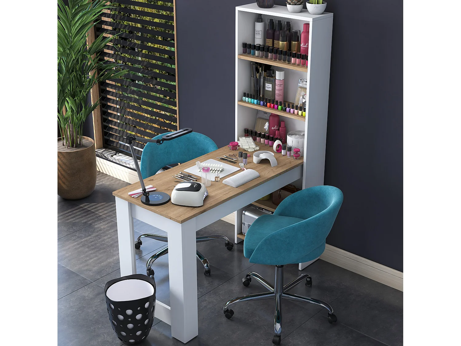 "Ferna Träsminkbord med Hyllor - Brun - 120 x 54 x 154 cm - Elegant Design"