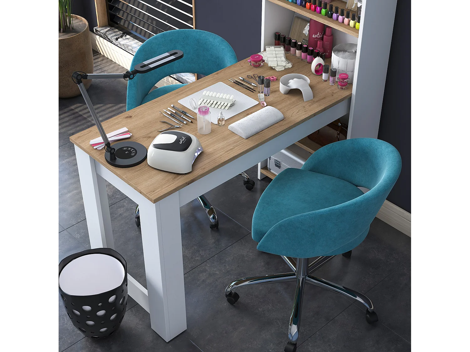 "Ferna Träsminkbord med Hyllor - Brun - 120 x 54 x 154 cm - Elegant Design"