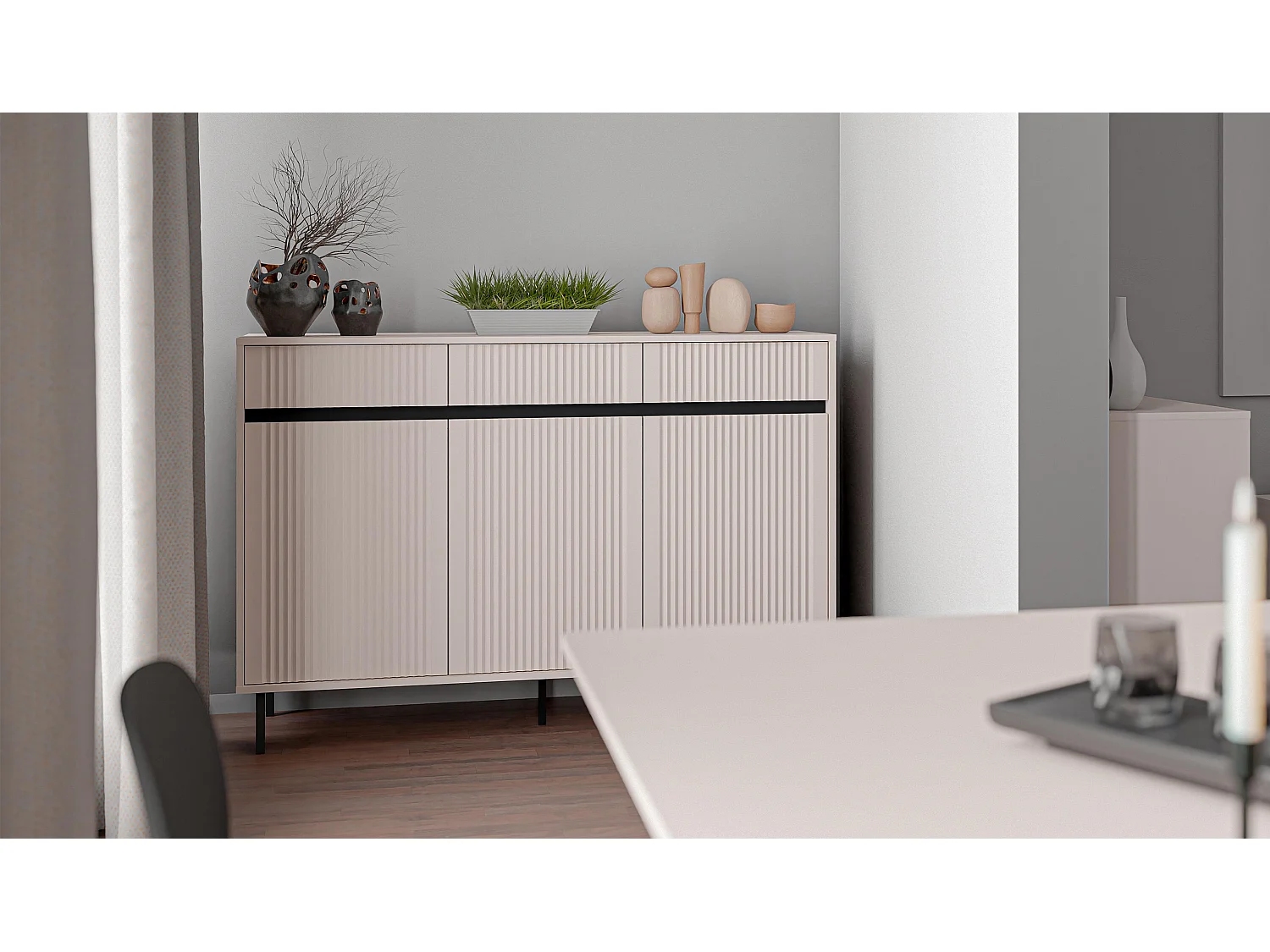 AX LIVING Buffet BODRUM 3 portes 3 tiroirs 149 cm beige sable