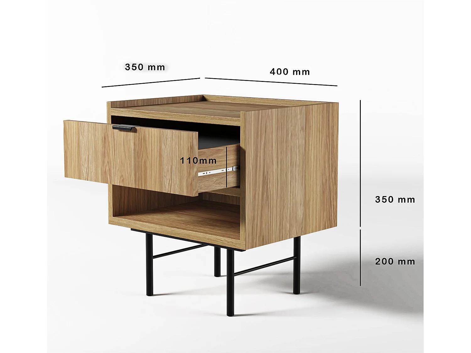 AX LIVING Nordiva Table de chevet 40 cm Hikora Natur bois moderne