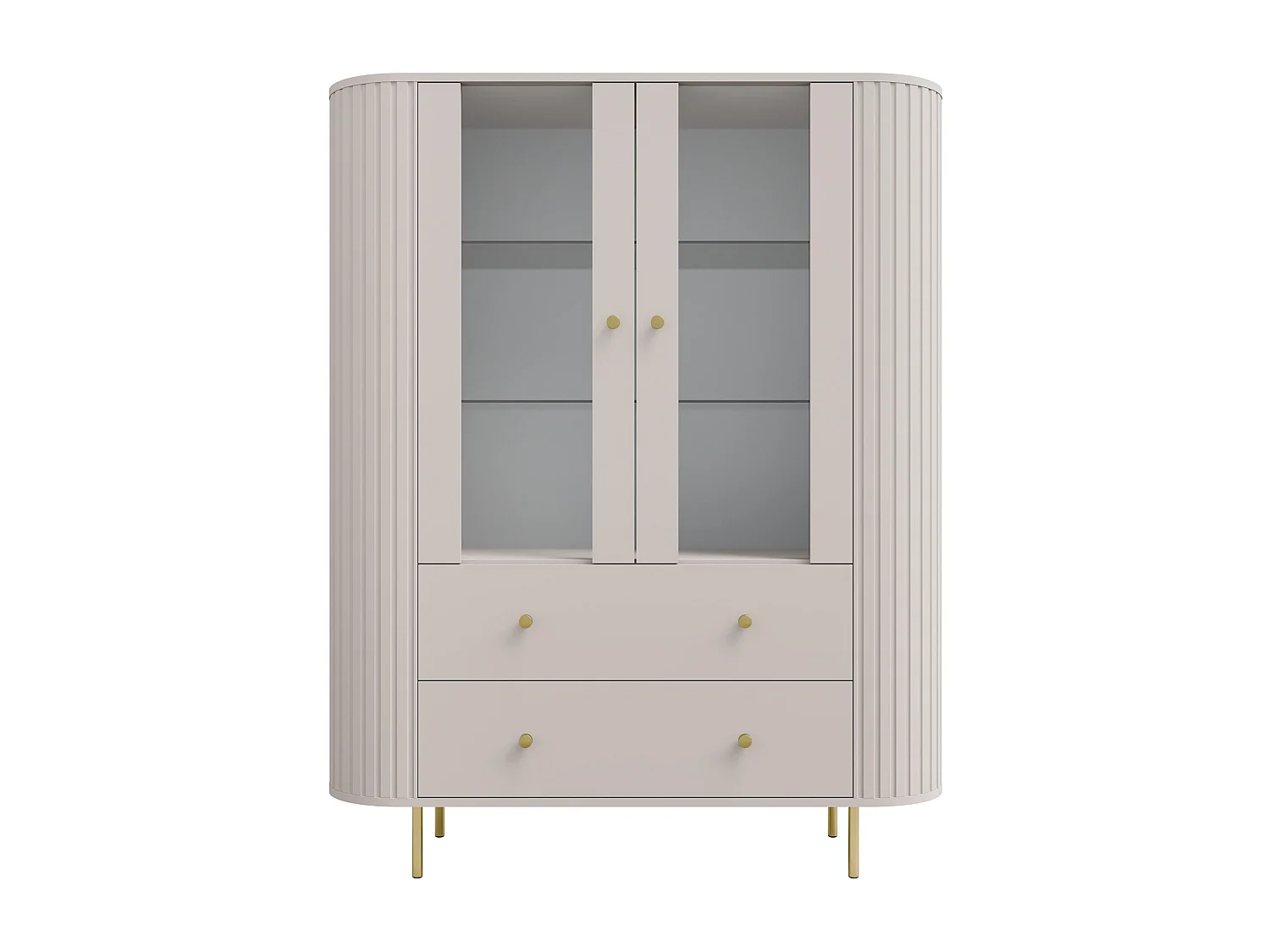 AX LIVING Vitrine Halay Beige, 2 Türen & 2 Schubladen Moderne Rillenstruktur, mit runden Kanten