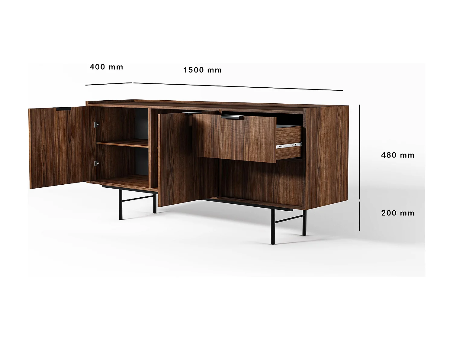 AX LIVING Nordiva Buffet 150 cm avec tiroir Warmia Walnut bois