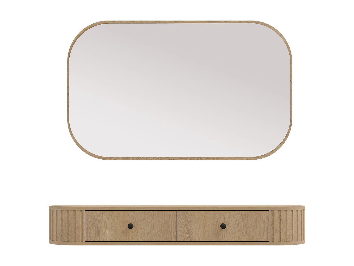 AX LIVING Schminktisch Halay Eiche Cremona 2 Schubladen mit runden Kanten + Rechteckiger Spiegel