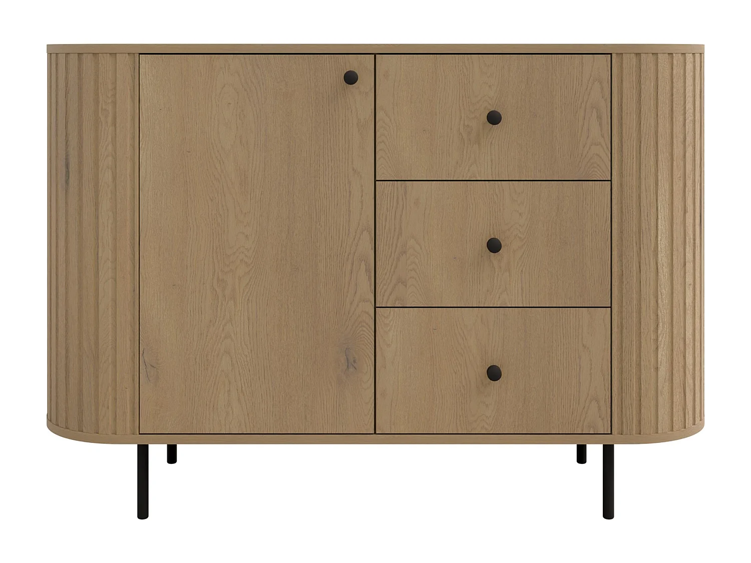 AX LIVING Commode Halay chêne Cremona 1 porte 3 tiroirs façade rainurée 123 cm