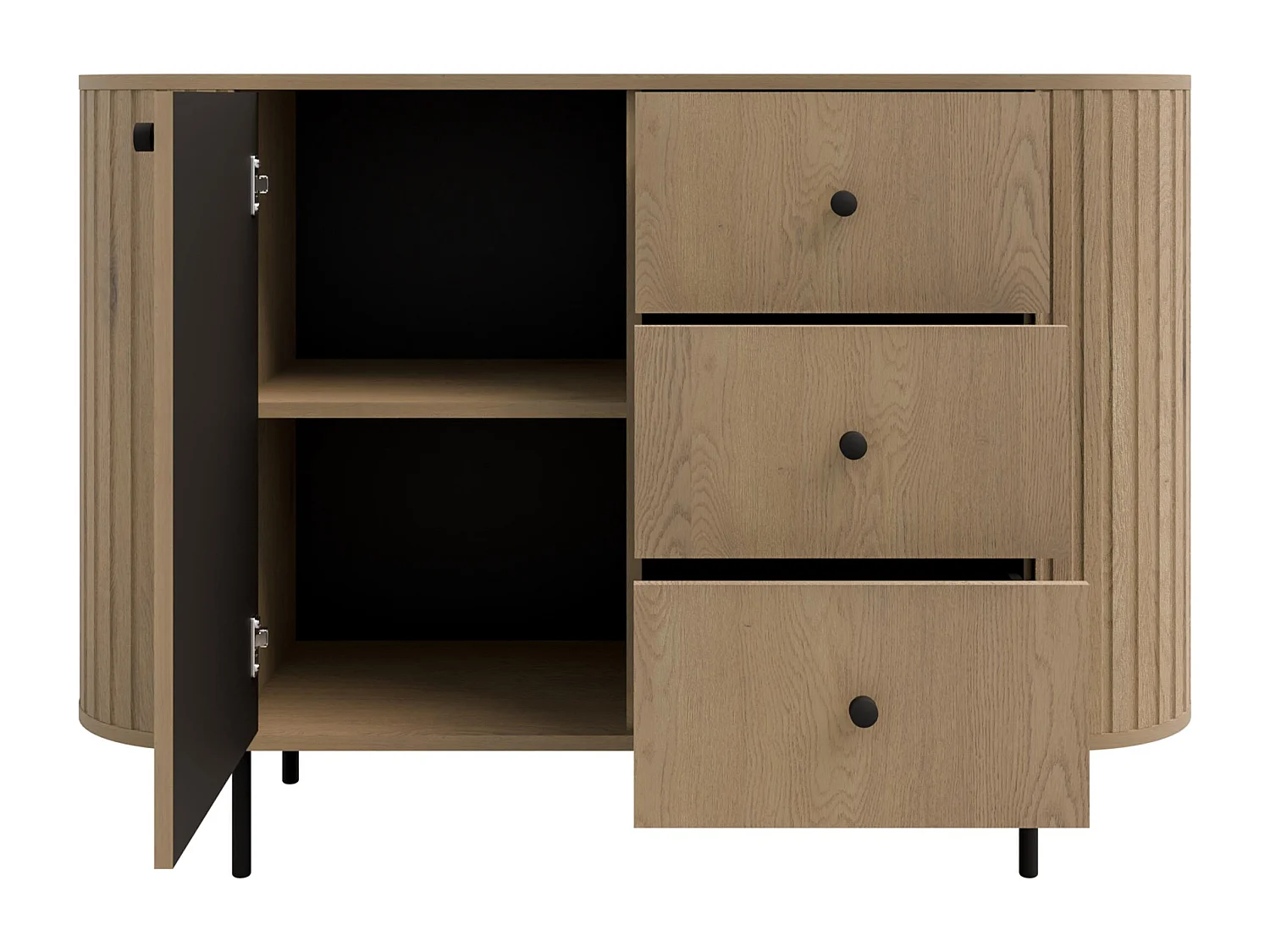 AX LIVING Commode Halay chêne Cremona 1 porte 3 tiroirs façade rainurée 123 cm