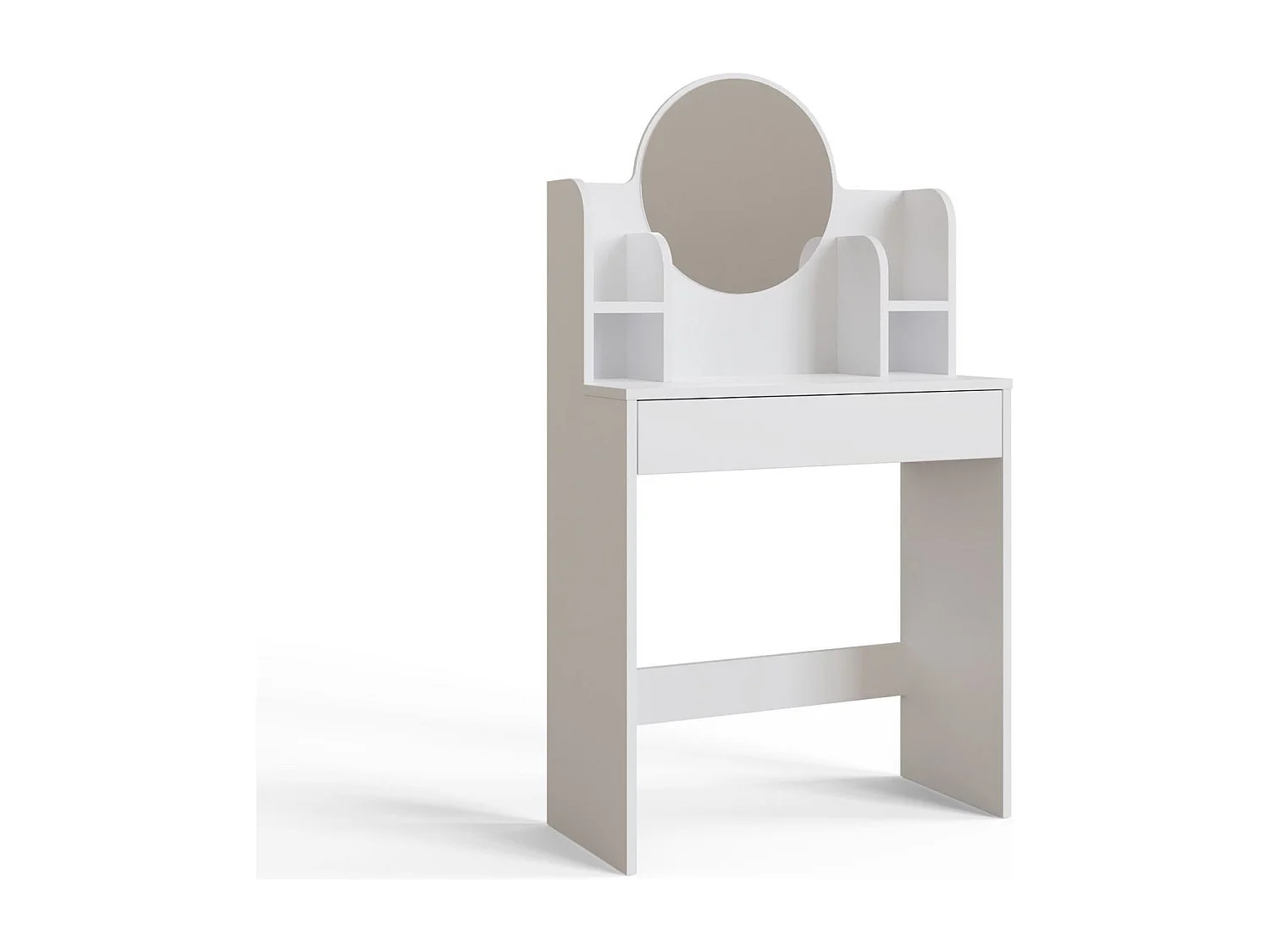 Weiße Wandfrisierkommode "Idis" aus Holz 75x35x135 cm mit Spiegel, 1 Schublade und 2 Regalen