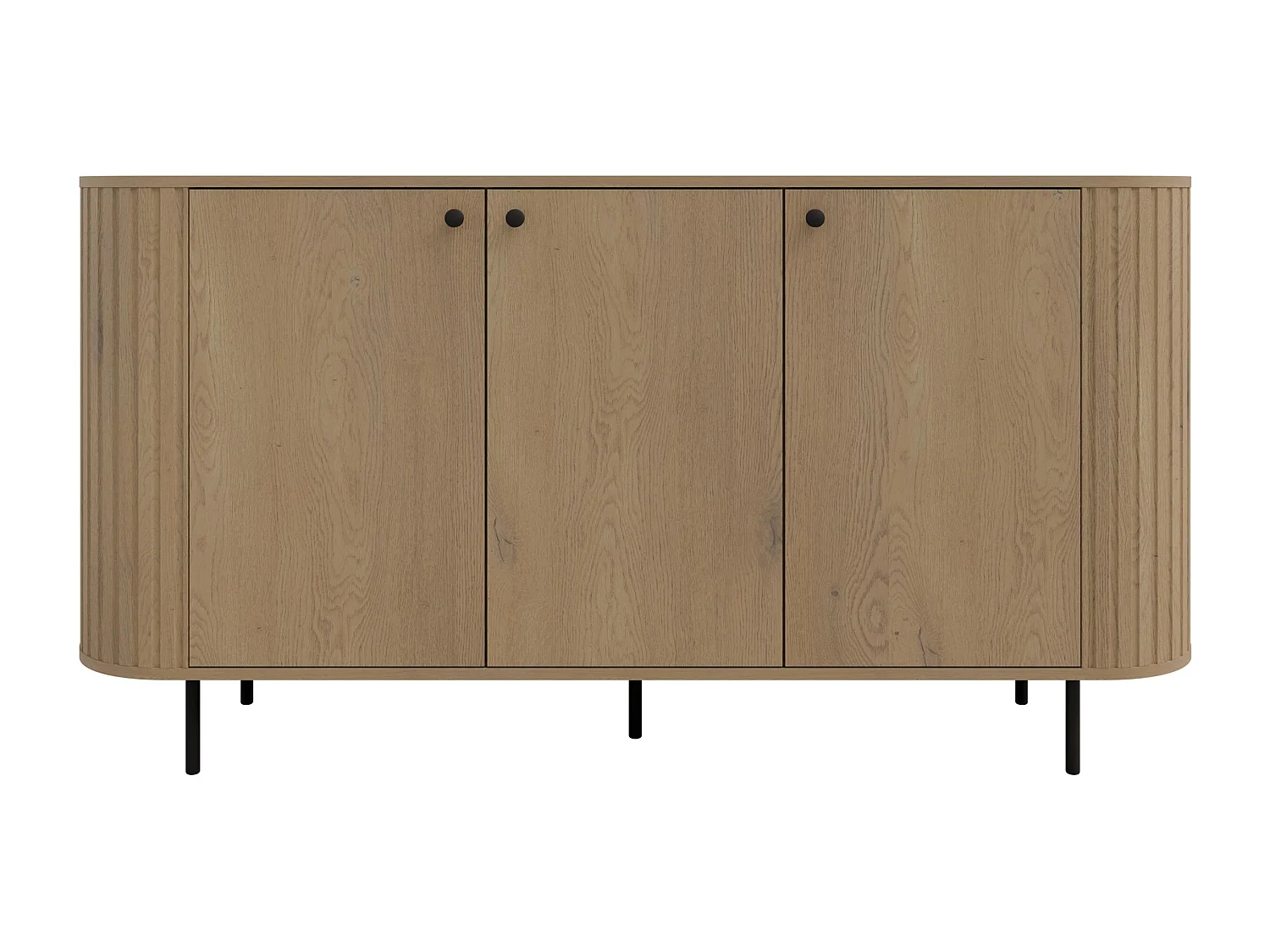 AX LIVING Commode Halay chêne Cremona 3 portes façade rainurée 165 cm bords arrondis