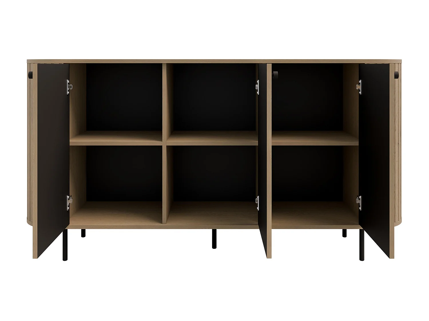 AX LIVING Commode Halay chêne Cremona 3 portes façade rainurée 165 cm bords arrondis