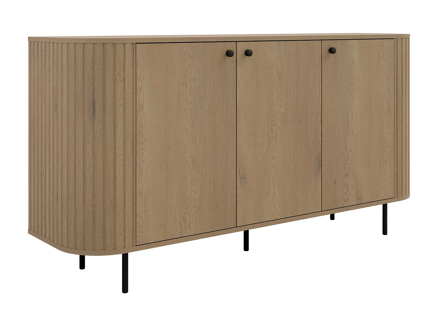 AX LIVING Commode Halay chêne Cremona 3 portes façade rainurée 165 cm bords arrondis