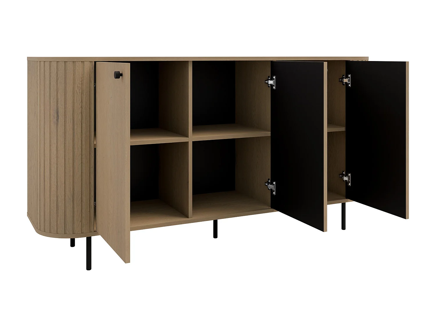 AX LIVING Commode Halay chêne Cremona 3 portes façade rainurée 165 cm bords arrondis