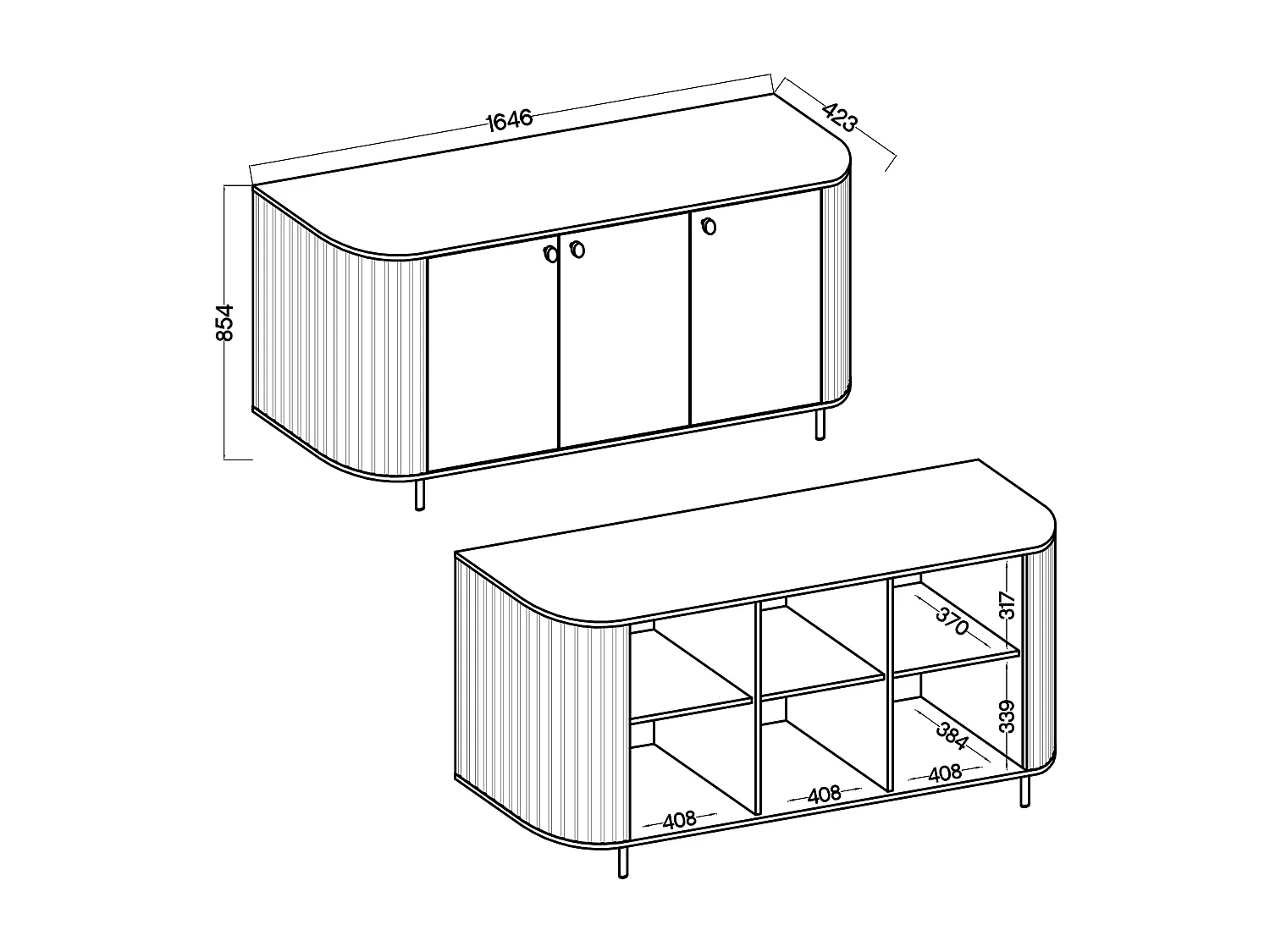 AX LIVING Commode Halay chêne Cremona 3 portes façade rainurée 165 cm bords arrondis