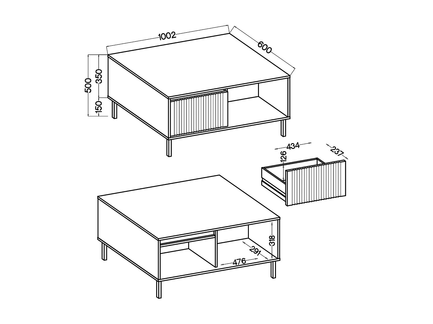 AX LIVING Salontafel BODRUM 2 lades 100 cm zandbeige