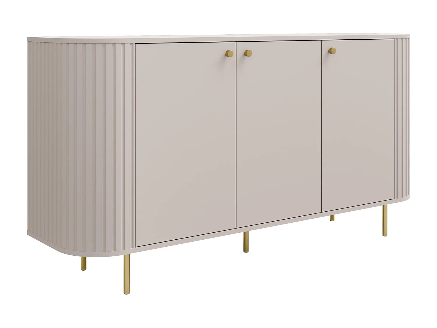 AX LIVING Commode Halay beige 3 portes façade rainurée 165 cm bords arrondis