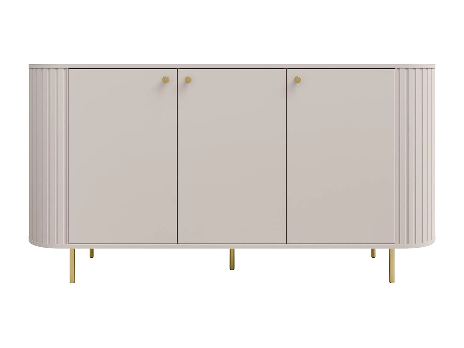 AX LIVING Commode Halay beige 3 portes façade rainurée 165 cm bords arrondis