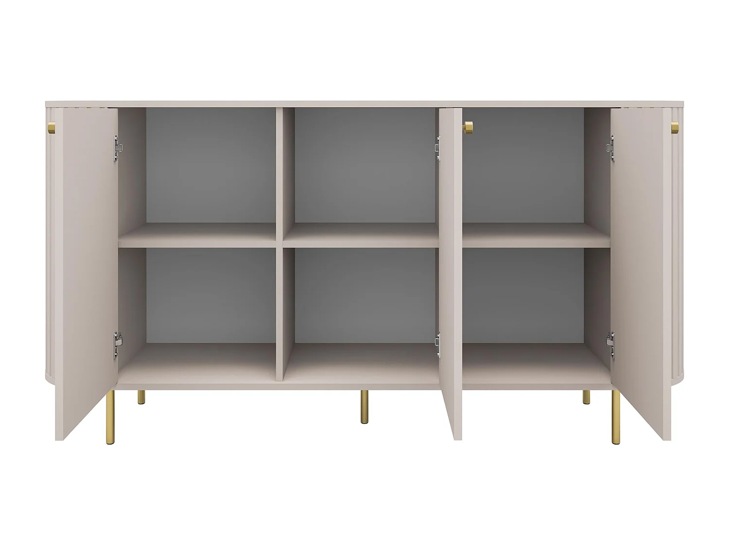 AX LIVING Commode Halay beige 3 portes façade rainurée 165 cm bords arrondis