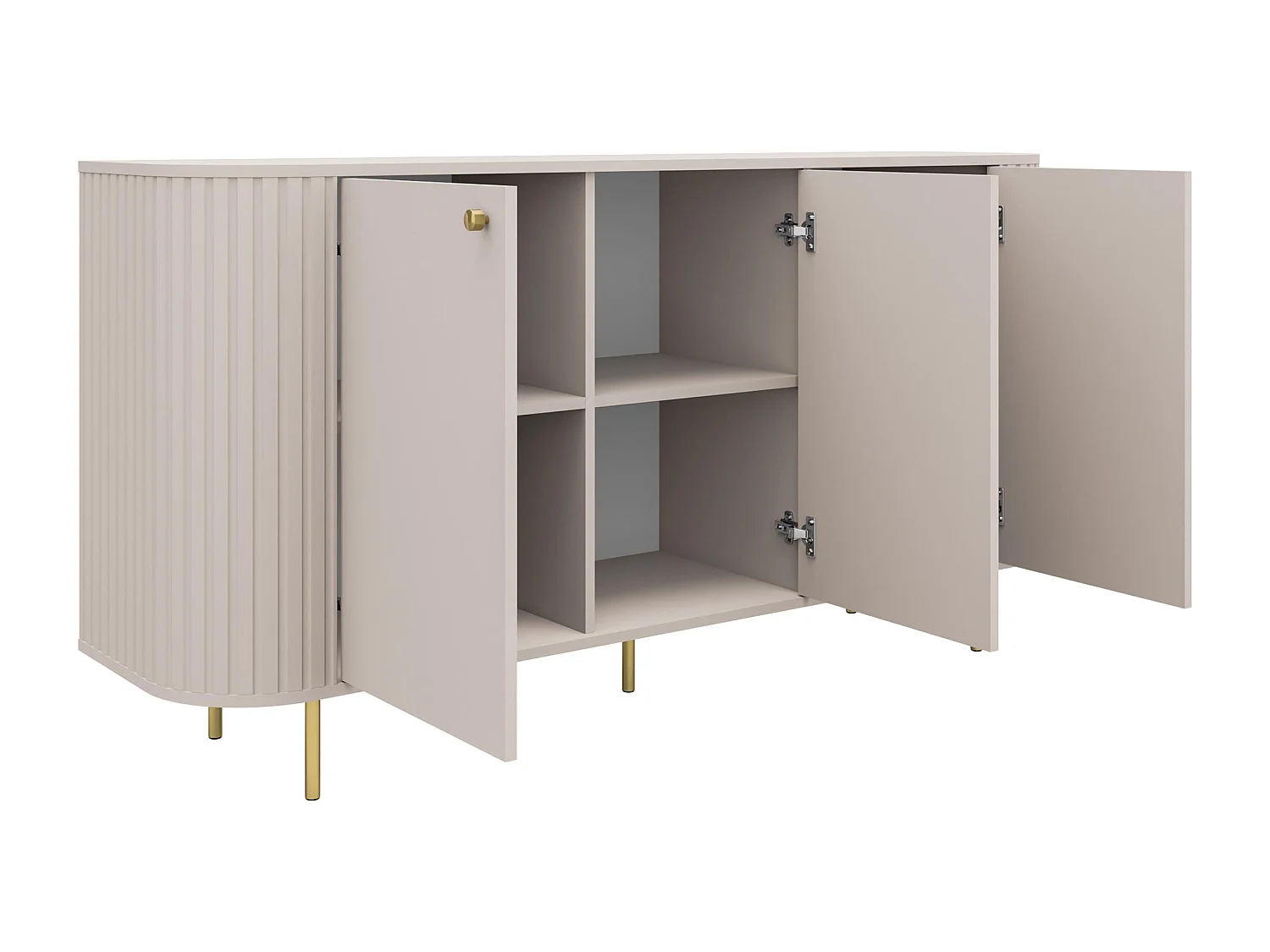 AX LIVING Commode Halay beige 3 portes façade rainurée 165 cm bords arrondis