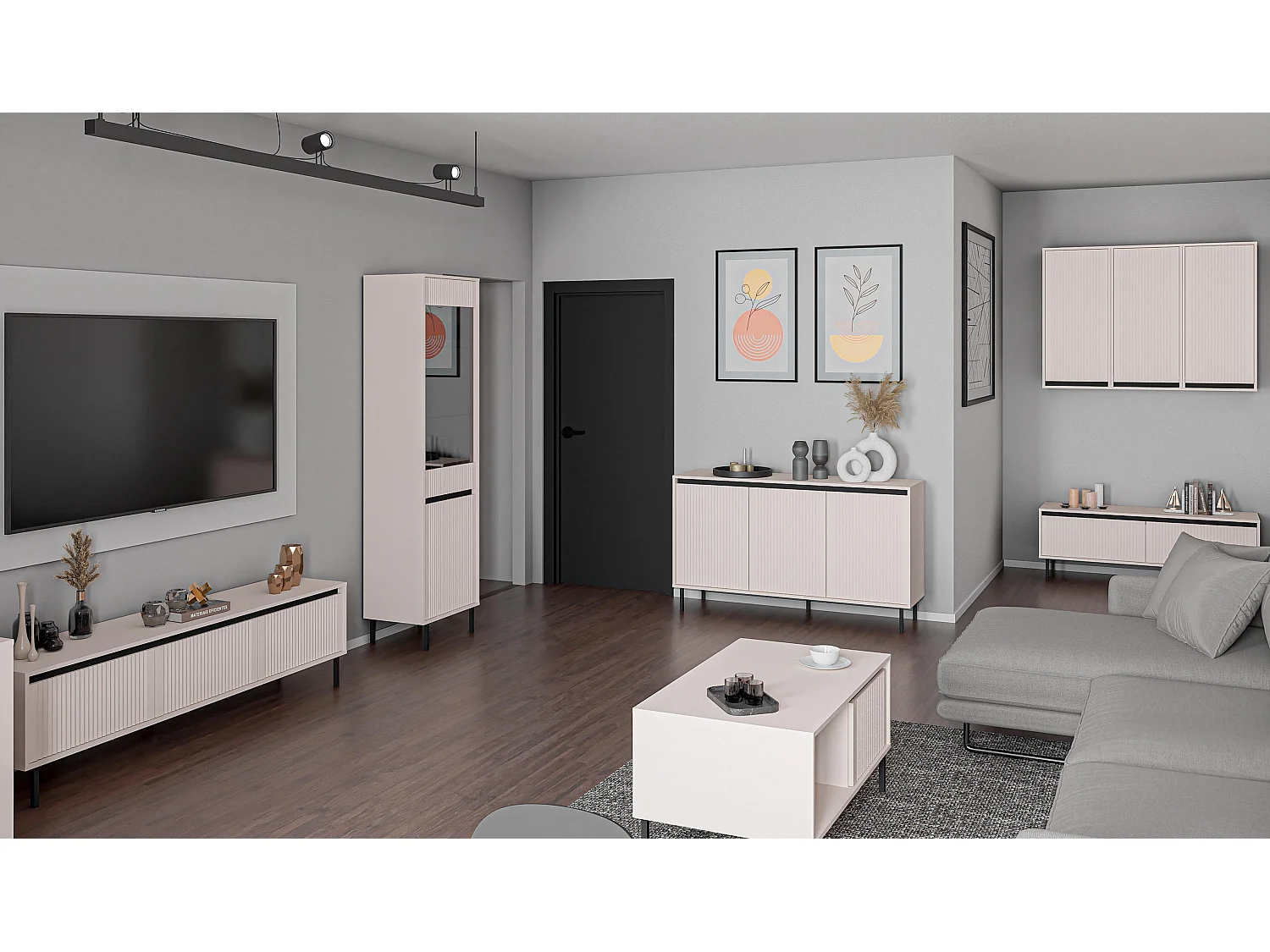 AX LIVING Buffet BODRUM 2 portes 2 tiroirs 100 cm beige sable