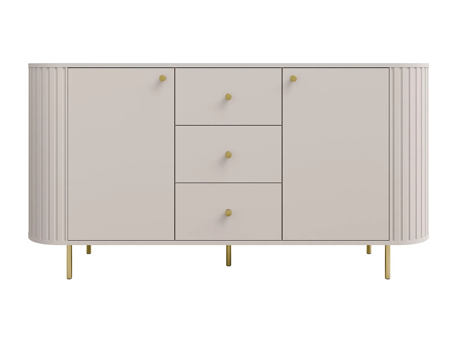 AX LIVING Commode Halay beige 2 portes 3 tiroirs façade rainurée 165 cm